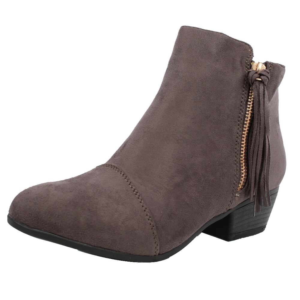 Grey faux suede tassel fringe Low Heel ankle boot - Picture 2 of 7